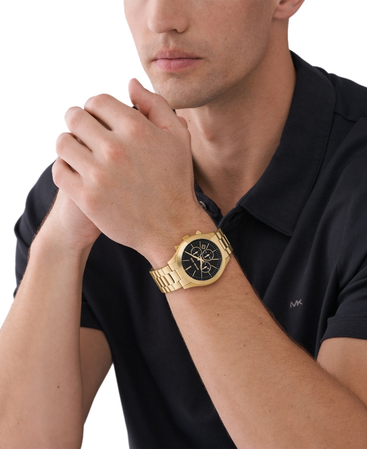 Shop Michael Kors Men's Slim Runway Quartz Chronograph Gold-tone Stainless Steel Watch 44mm And Slim Card Case Set