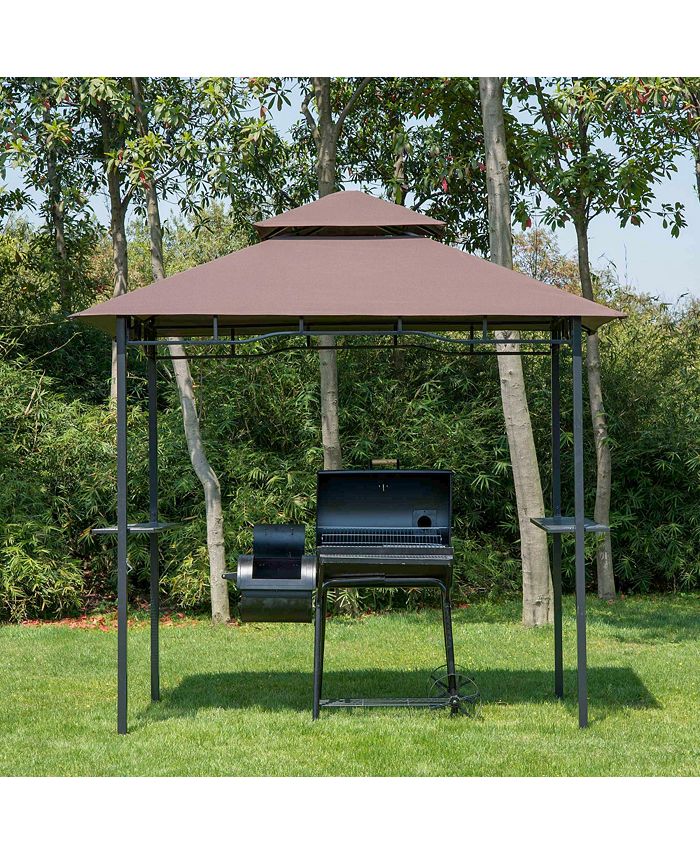 Outsunny 8' Patio BBQ Grill Gazebo Canopy with 2 Tier, Flame Retardant