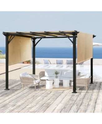 10' x 10' Outdoor Retractable Pergola Canopy with Sun Shade Unique Design Canopy Patio Metal Shelter for Garden Porch Beach