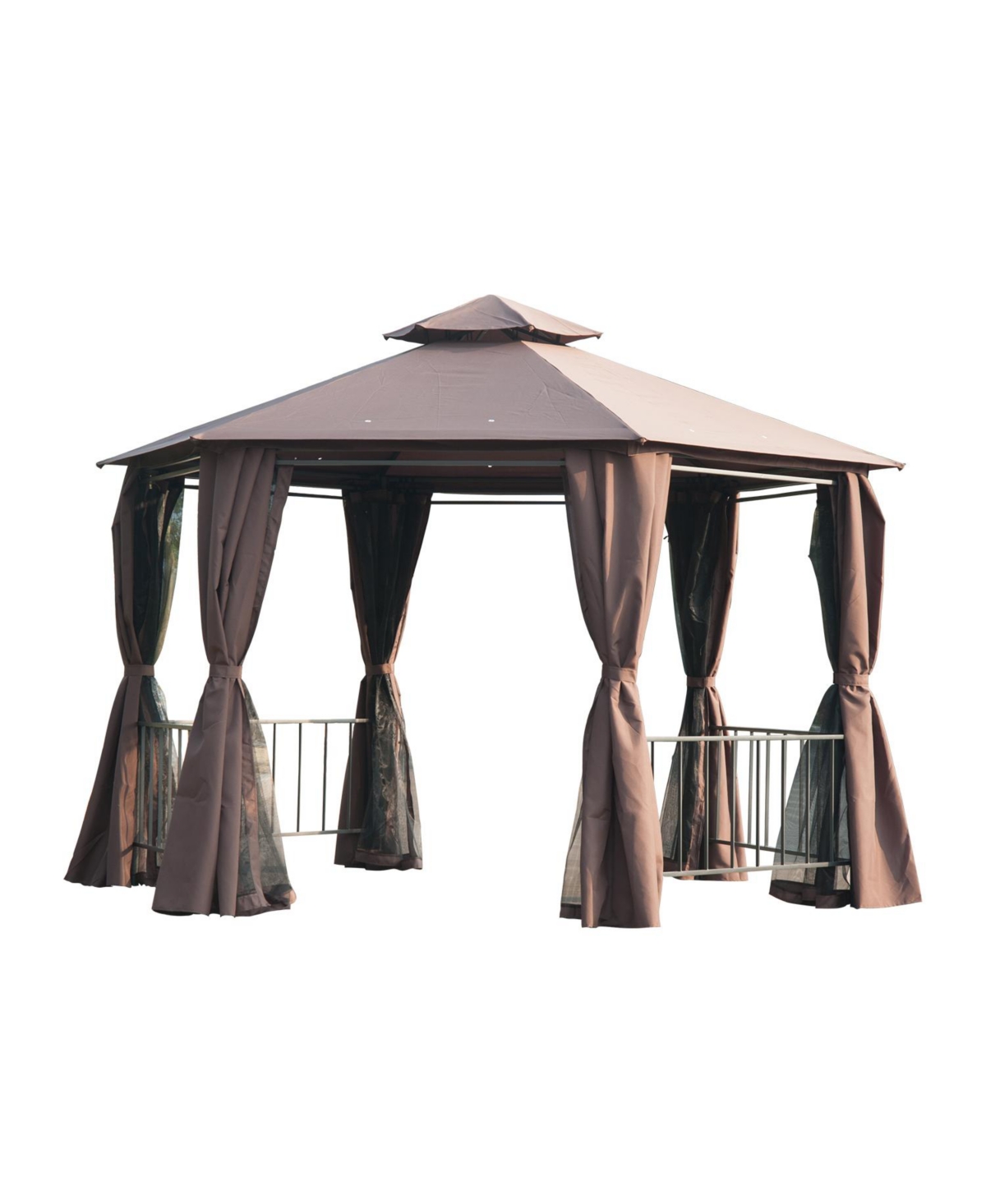 13' x 13' Patio Gazebo, Double Roof Hexagon Outdoor Gazebo Canopy Shelter w/ with Netting & Curtains, Solid Steel Frame for Garden, Lawn, Bac