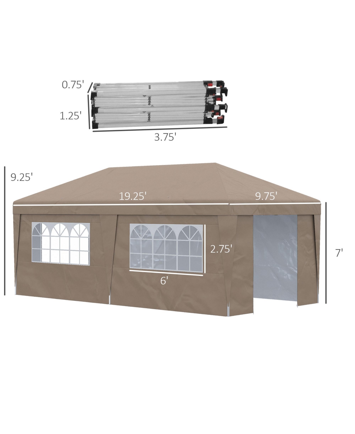 10' x 19.5' Large Party Tent Pop Up Canopy w/ Weight Bags, - Brown