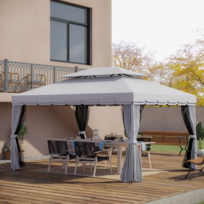 10' x 13' Gazebo, Aluminum, Mesh, 2 Tier Polyester Roof, Light