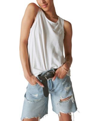 売れ筋商品|||ラッキーブランド カットソー トップス レディース Women's Cotton Lace-Trim Swing Tank Top Whisper White Lucky Brand Women's Crochet Trim Swing Tank, Gardenia at