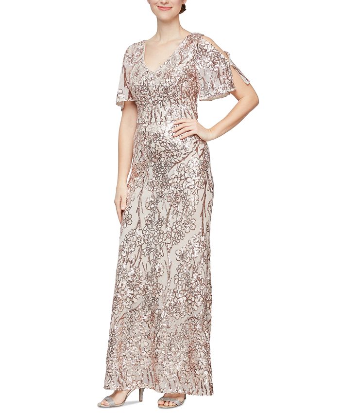 Alex Evenings Women's Sequin Embellished Split-Sleeve Gown - Macy's