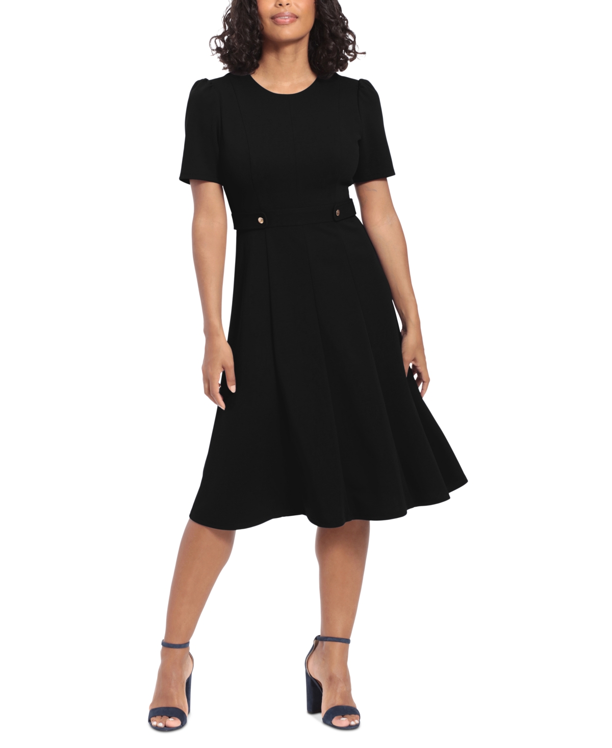 Women's Puff-Sleeve Tab-Detail Fit & Flare Dress - Winery