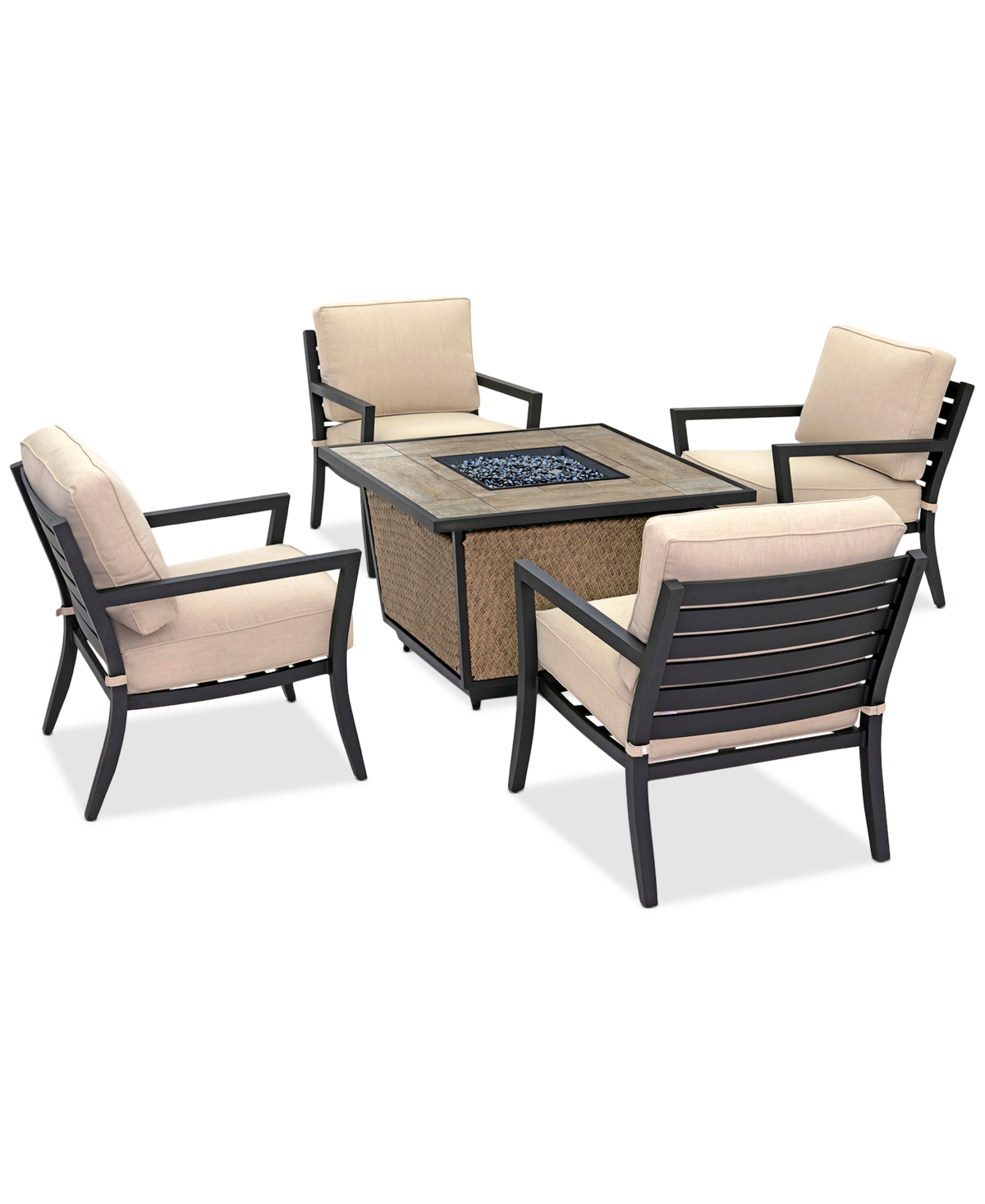 Agio Astaire Outdoor 5-pc. Chat Set (1 Fire Pit & 4 Rocker Chairs), Created For Macy's In Solartex Linen