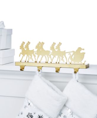 Holiday Lane - Christmas Cheer Gold-Tone Iron Santa with Reindeer Multi Hook Stocking Holder