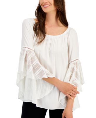 Fever - Women's Symphony-Sleeve On/Off-The-Shoulder Lace Blouse