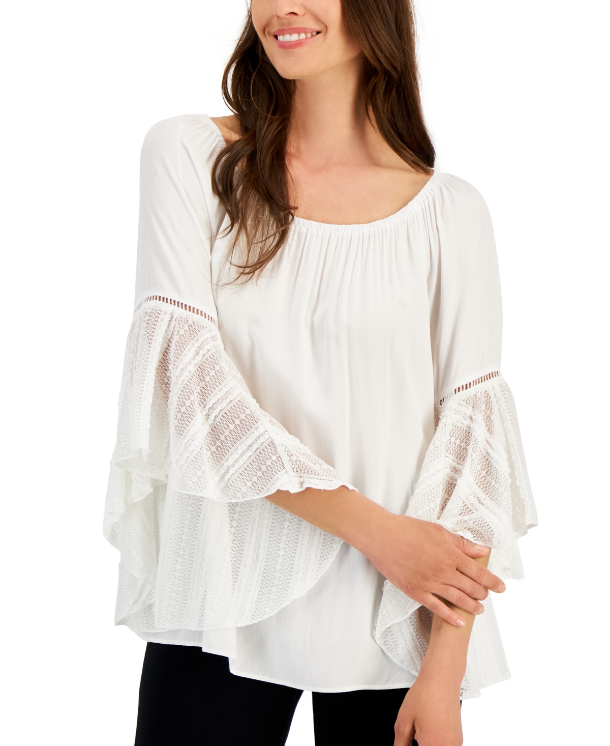 Fever Women's On & Off-the-Shoulder Lace Bell Sleeve Top