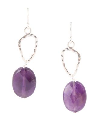 Rose Sterling Silver and Genuine Amethyst Drop Earrings