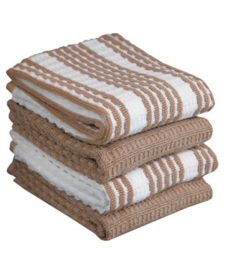 Solid and Stripe Waffle Kitchen Towel, Set of 4