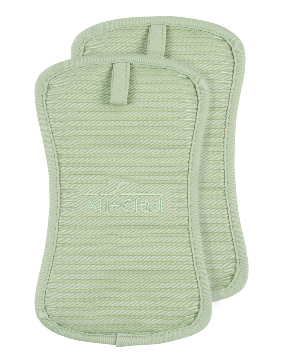 All-clad Ribbed Silicone Cotton Twill Pot Holder, Set Of 2 In Green