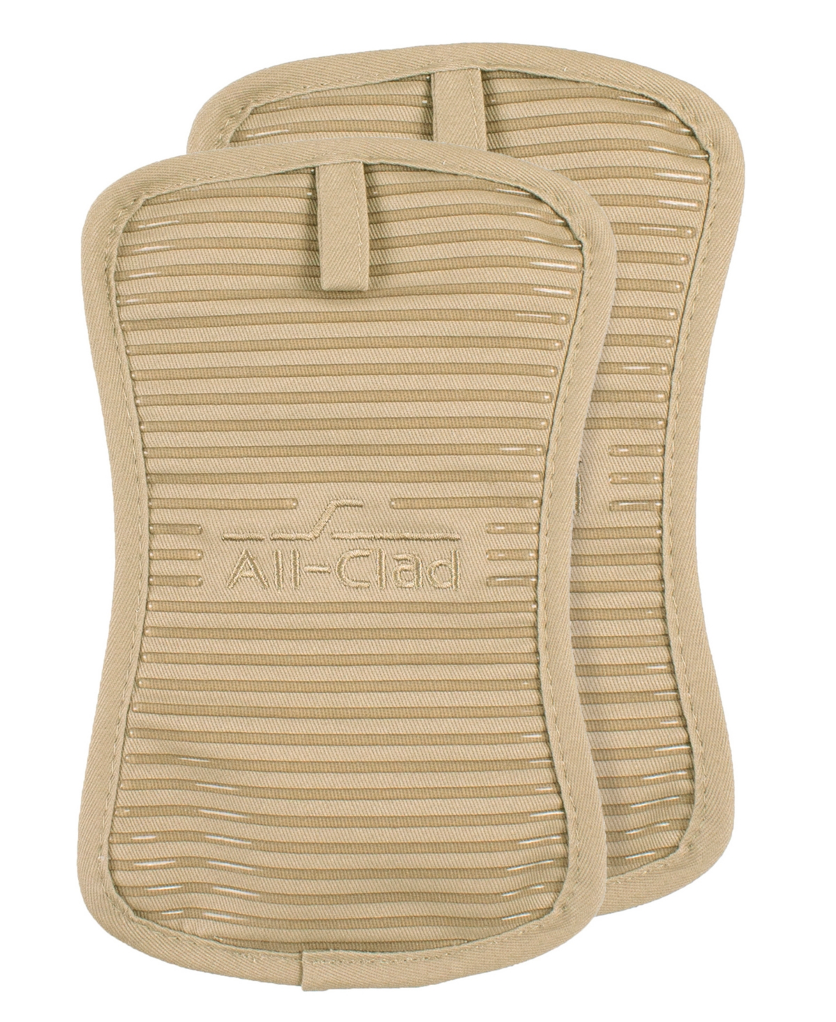 All-clad Ribbed Silicone Cotton Twill Pot Holder, Set Of 2 In Neutral