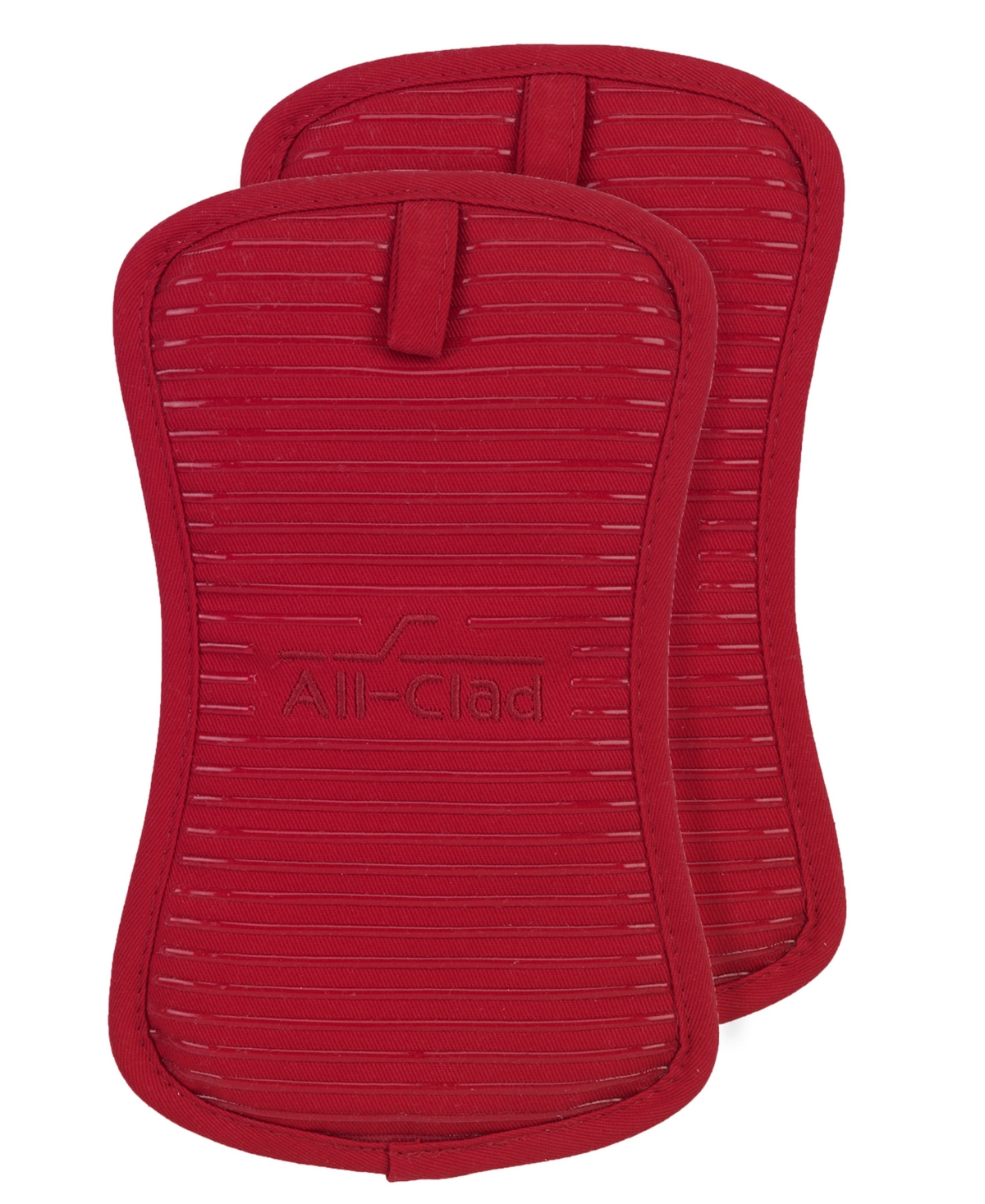 All-clad Ribbed Silicone Cotton Twill Pot Holder, Set Of 2 In Red