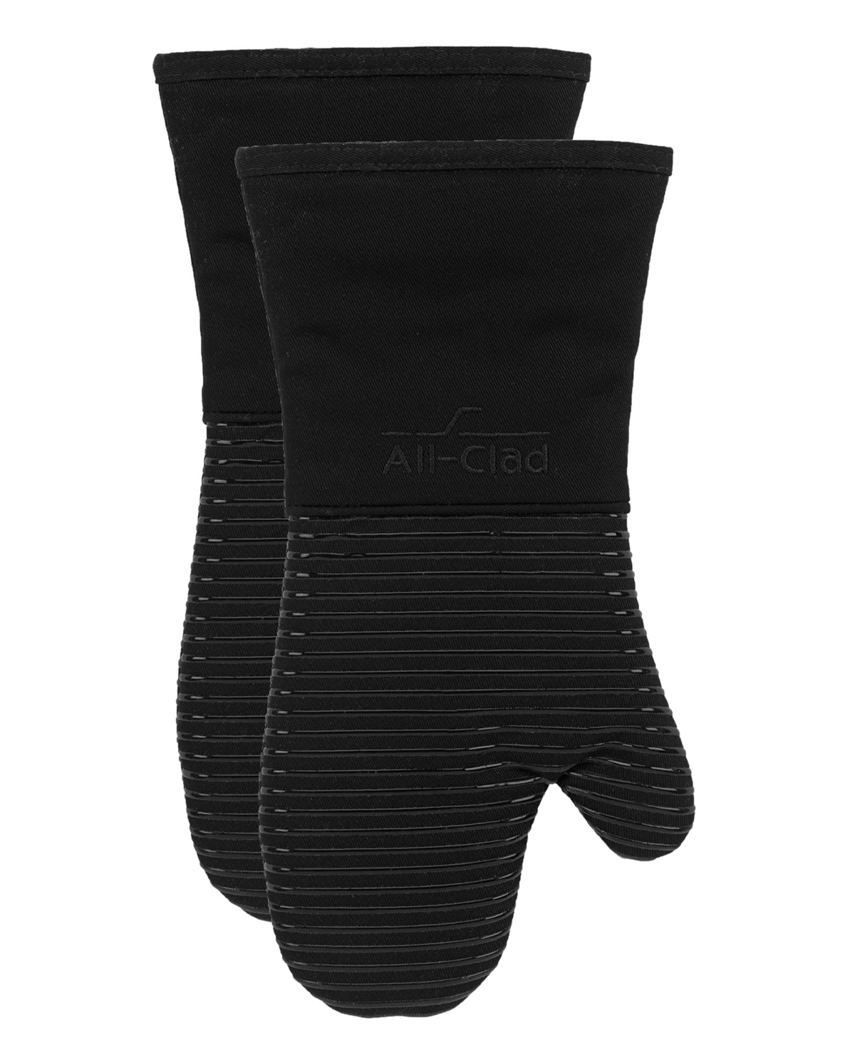 All-clad Ribbed Silicone Cotton Twill Oven Mitt, Set Of 2 In Black