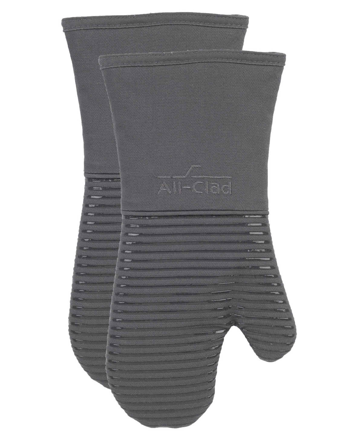 All-clad Ribbed Silicone Cotton Twill Oven Mitt, Set Of 2 In Pewter