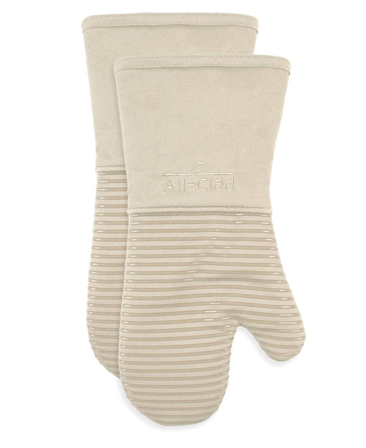 All-clad Ribbed Silicone Cotton Twill Oven Mitt, Set Of 2 In Neutral