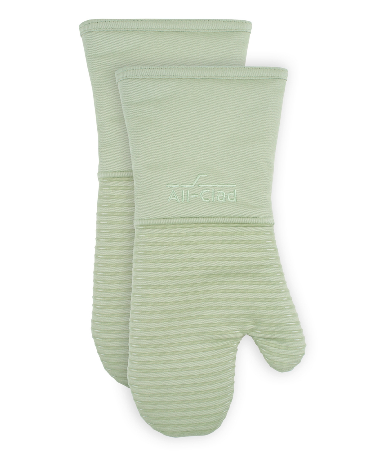 All-clad Ribbed Silicone Cotton Twill Oven Mitt, Set Of 2 In Fennel