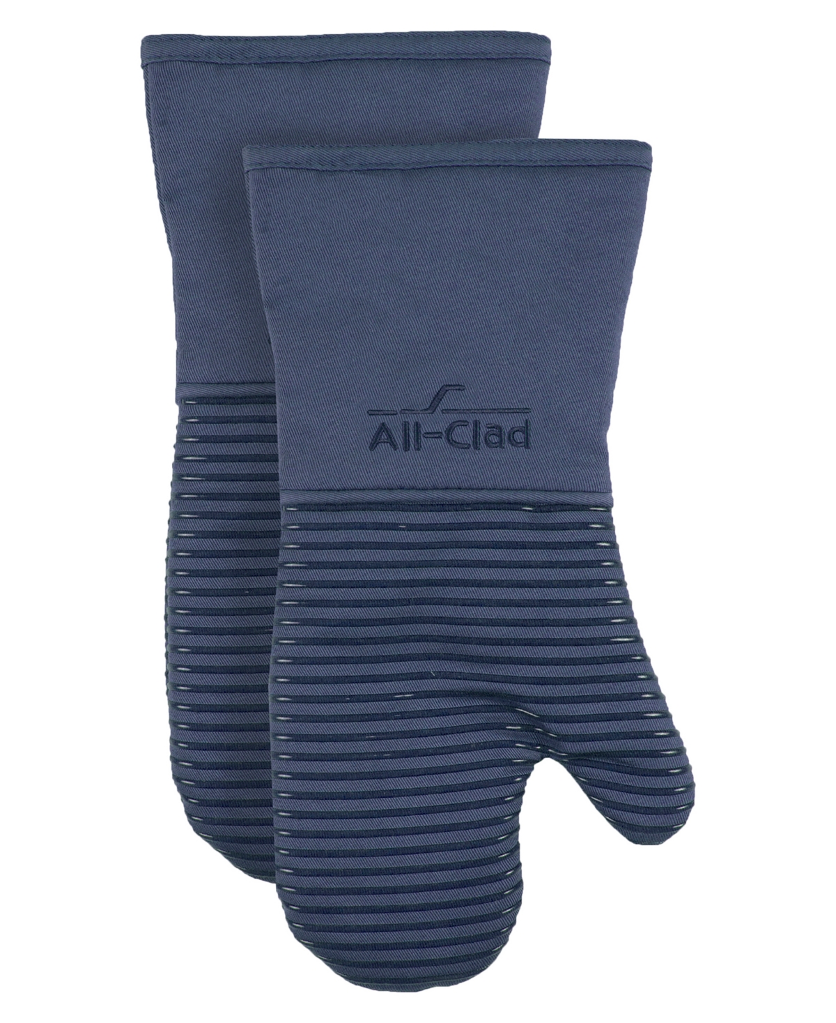 All-clad Ribbed Silicone Cotton Twill Oven Mitt, Set Of 2 In Blue