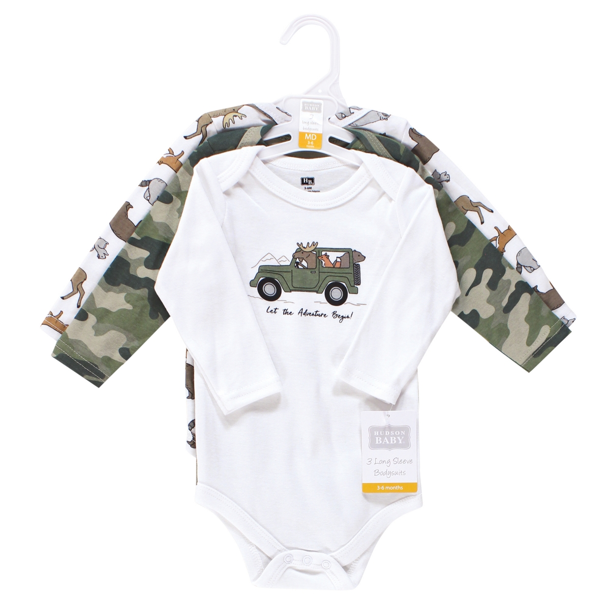 Hudson Baby Boys Cotton Long-Sleeve Bodysuit 3Pk