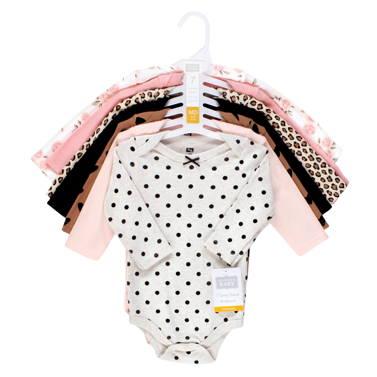 Hudson Baby Baby Girls Cotton Long-Sleeve Bodysuits, Cinnamon Pink Prints 7-Pack - Cinnamon pink prints 7-pack