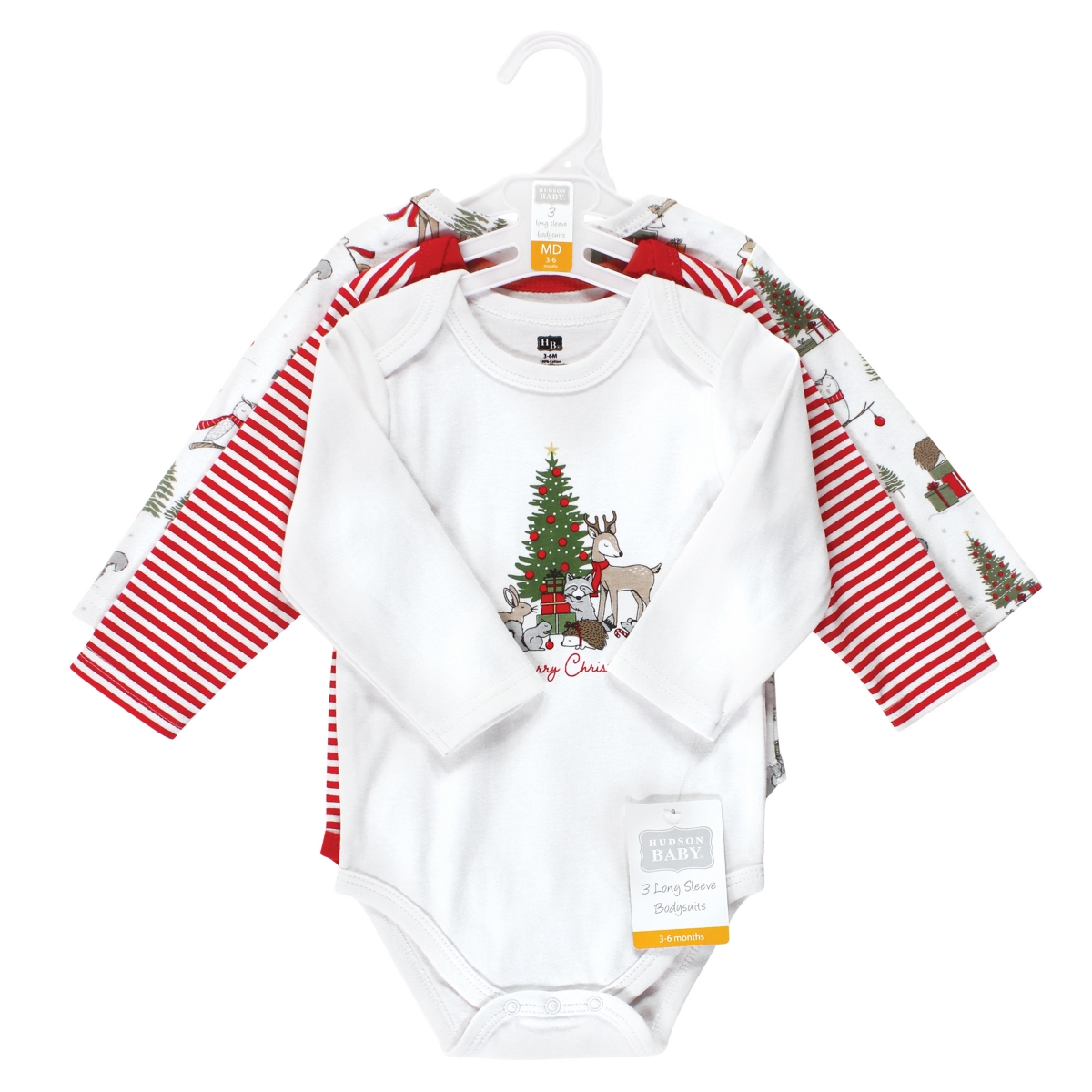 Hudson Baby Baby Boys Unisex Baby Cotton Long-Sleeve Bodysuits, Christmas Forest 3-Pack - Christmas forest 3-pack