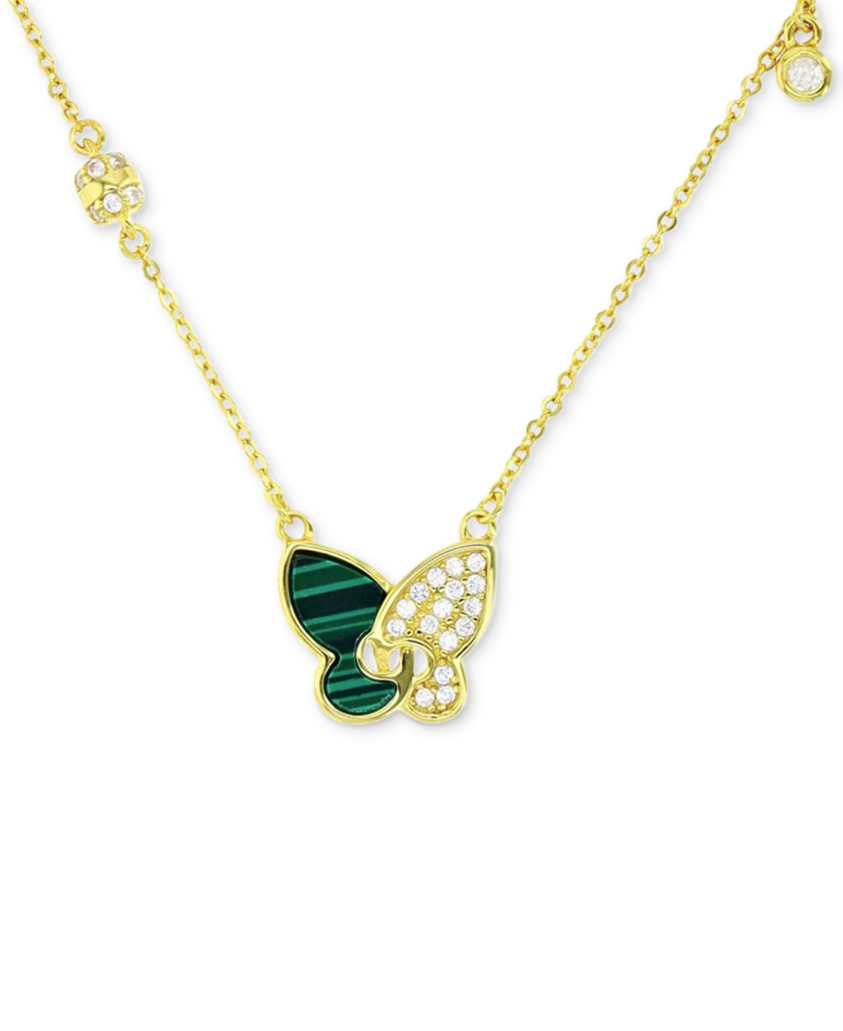 2-Pc. Set Lab-Grown& Cubic Zirconia Butterfly Pendant Necklace & Matching Ring in 14k Gold-Plated Sterling Silver - Malachite