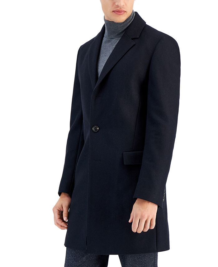 HUGO Men's Slim-Fit Migor Dark Blue Overcoat - Macy's