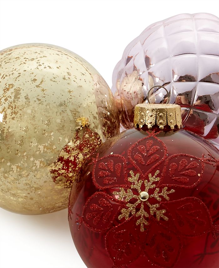 Holiday Lane Burgundy and Blush Plastic Ball Ornaments, Set of 6 ...