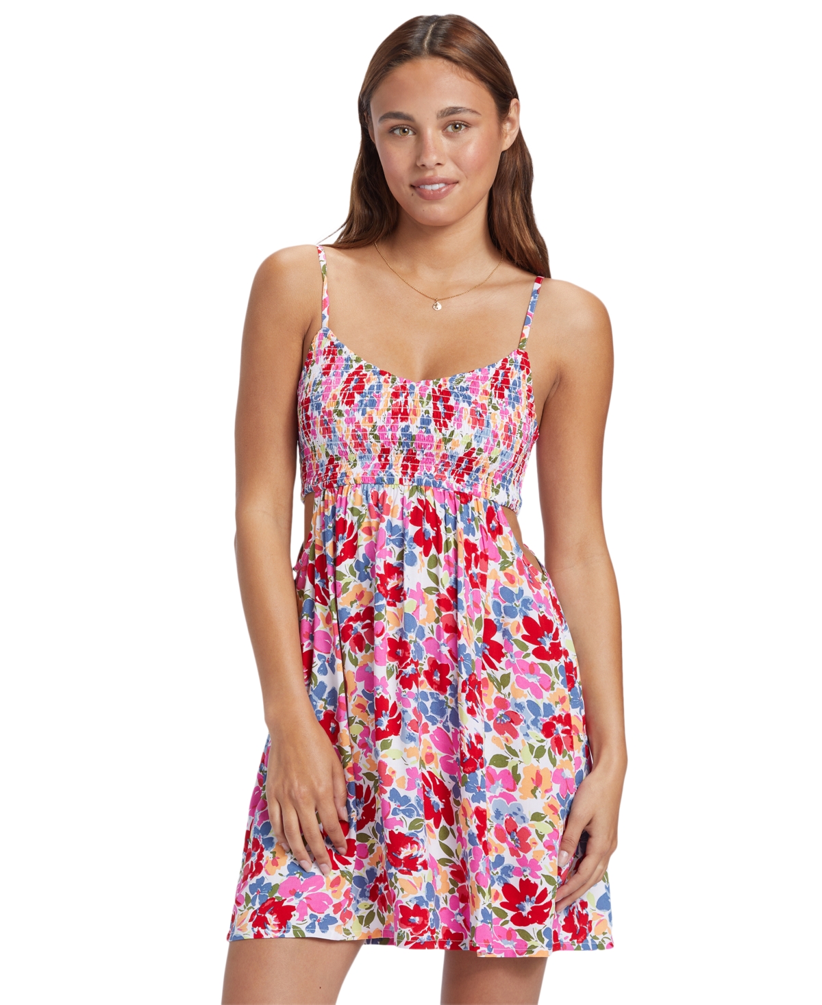 Roxy Juniors' Printed Summer Adventures Dress Cover-up Women's Swimsuit In Shocking Pink Bloomin Babe