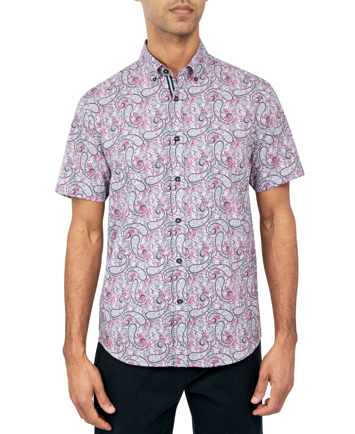 Society Of Threads Men's Regular Fit Non-iron Performance Stretch Paisley Print Button-down Shirt In Pink