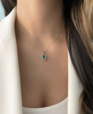 Costa Smeralda Emeralds (7/8 ct. t.w.) & Diamond (1/2 ct. t.w.) Halo Adjustable 20" Pendant Necklace in 14k Gold
