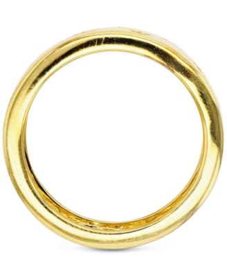 Cubic Zirconia Crescent Moon & Stars Wide Width Band in 14k Gold-Plated Sterling Silver