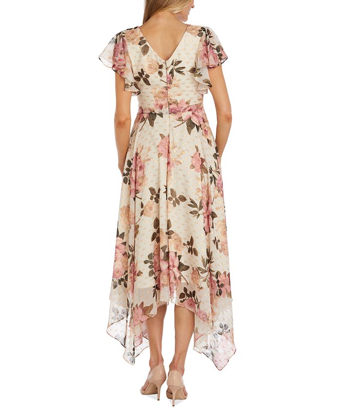 Nightway Women's Floral V-Neck Handkerchief-Hem Dress - Macy's