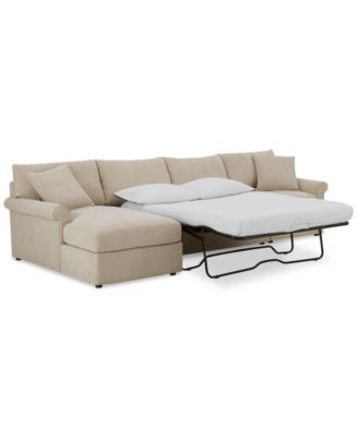 Wrenley 134" 3-Pc. Fabric Sectional Chaise Sleeper Sofa