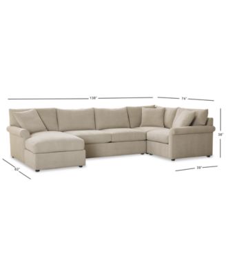 Wrenley 138" 4-Pc. Fabric Modular Chaise Sleeper Sectional Sofa