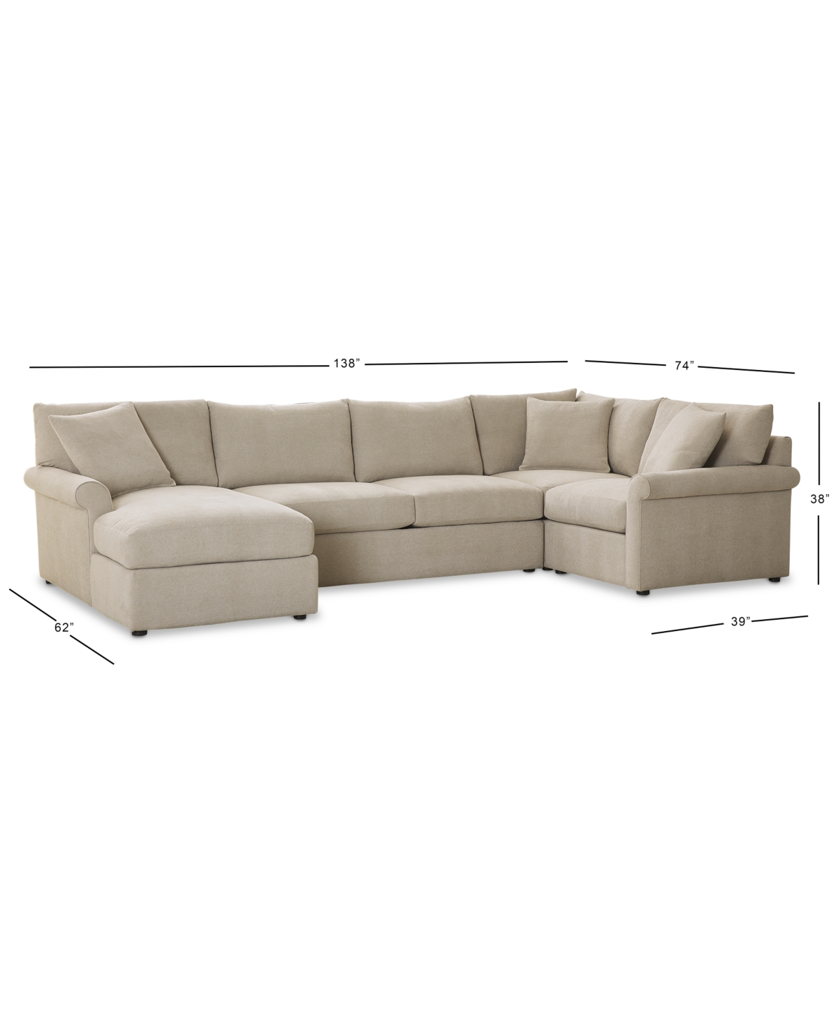 Wrenley 4-Pc. Fabric Modular Chaise Sleeper Sectional Sofa, Created for Macy's