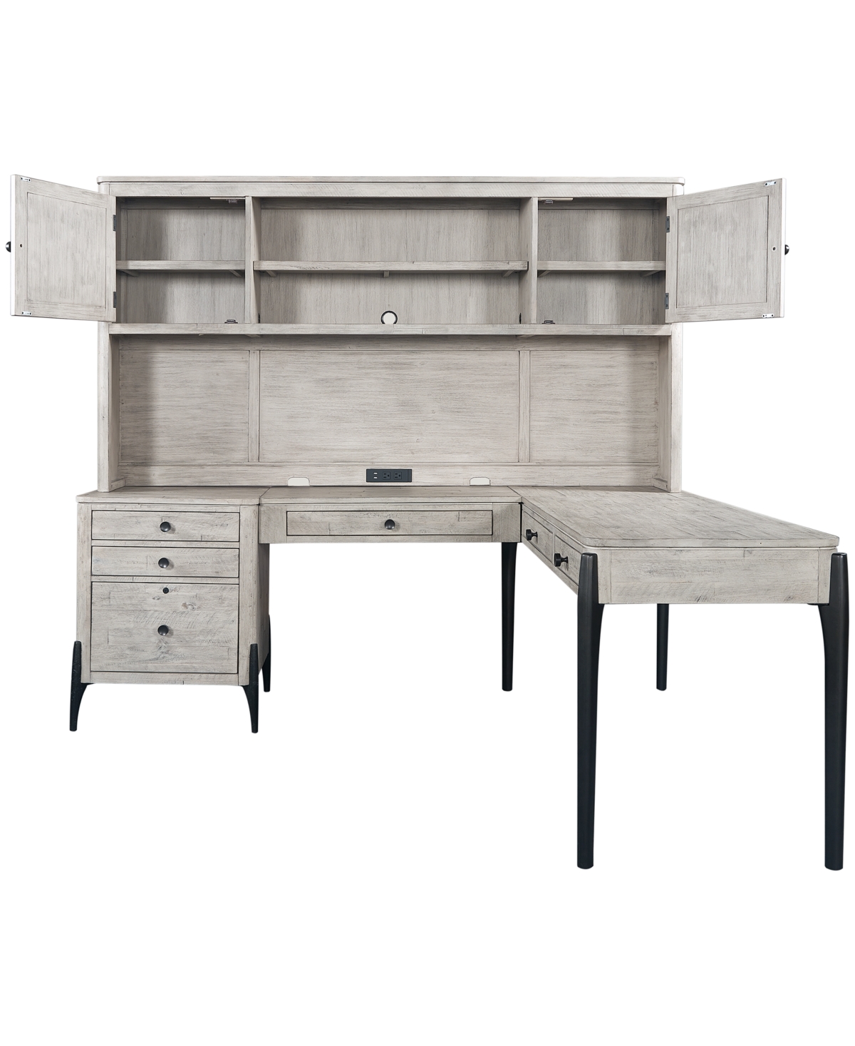 Furniture Zane 4pc Modular Desk Set (modular Keyboard Tray, Writing Desk, Modular File And Hutch) In Parchment