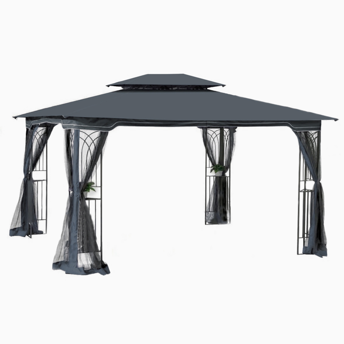 13 X 10 Outdoor Patio Gazebo Canopy Tent With Ventilated Double Roof And Mosquito Net - Grey