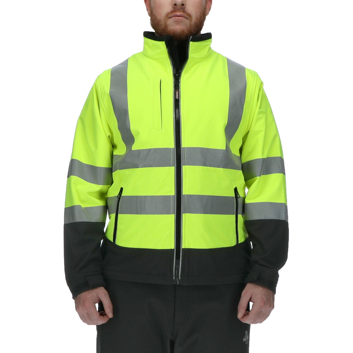 Men's High Visibility Softshell Safety Jacket with Reflective Tape - Lime