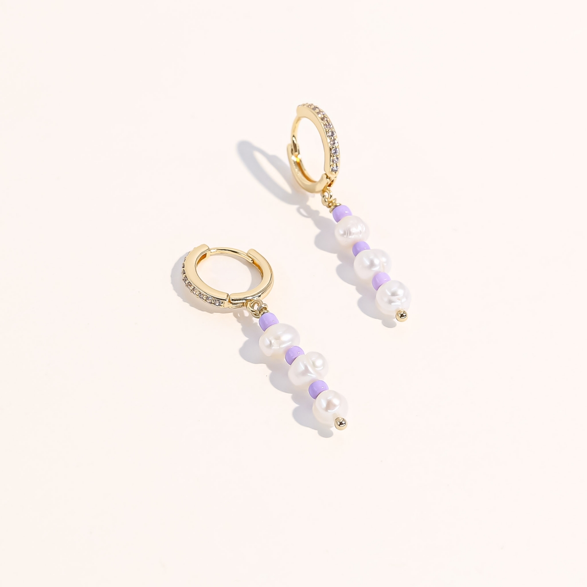 JOEY BABY 18K GOLD PLATED FRESHWATER PEARLS WITH PURPLE GLASS BEADS - TARO EARRINGS FOR WOMEN