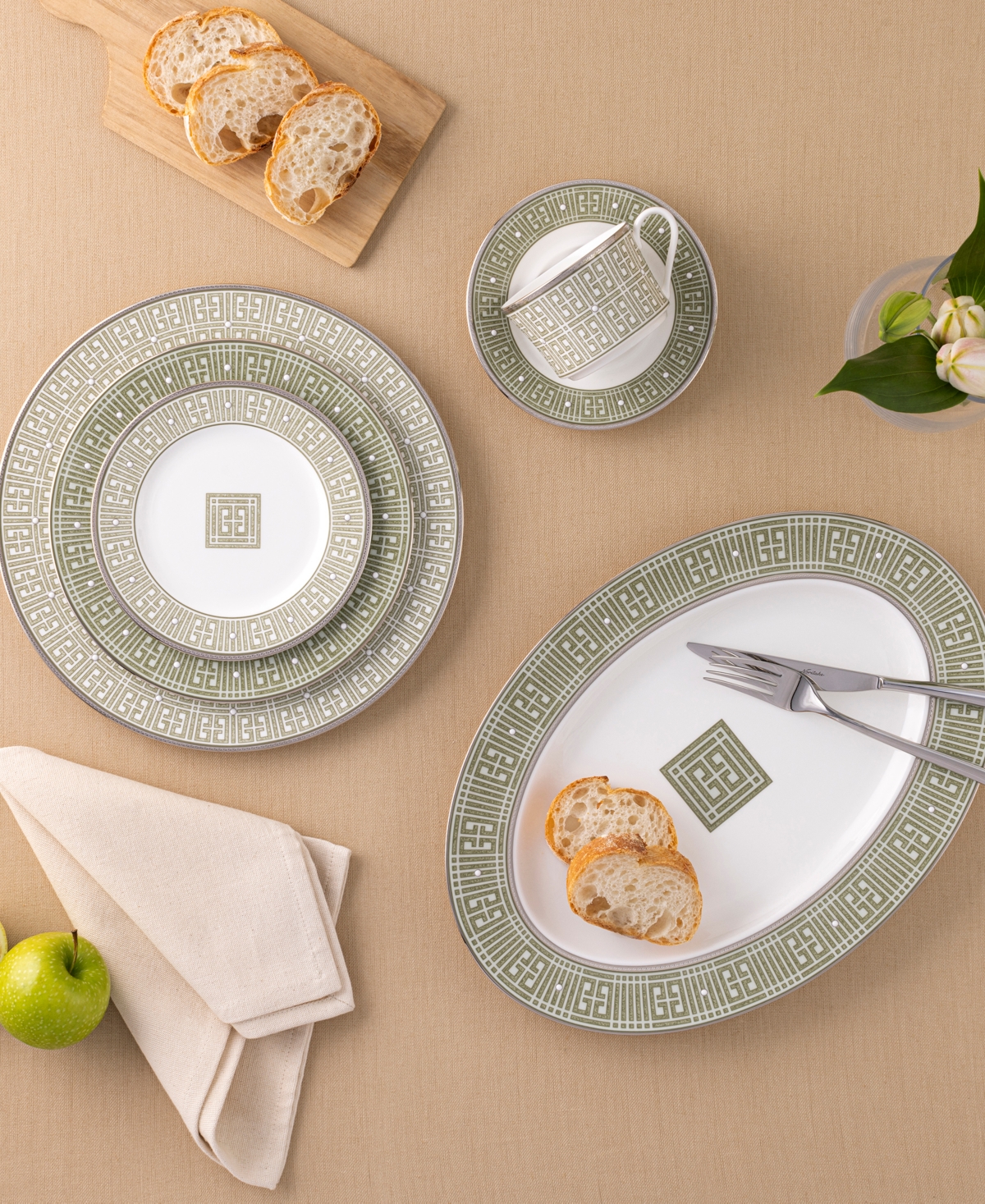 Noritake Infinity Green Platinum Oval Platter, 14" In Green Platinum