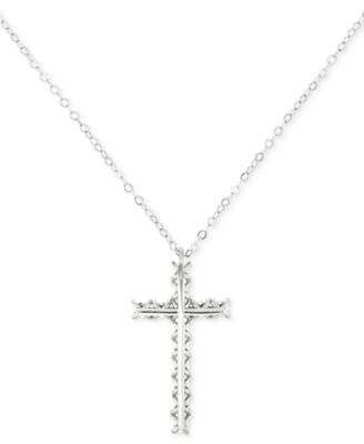 Diamond Beaded Cross 18" Pendant Necklace in 10k Gold
