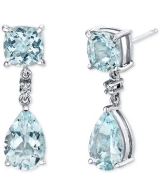 Macy's Aquamarine (4-1/10 Ct. T.w. ) & Diamond Accent Drop Earrings In ...