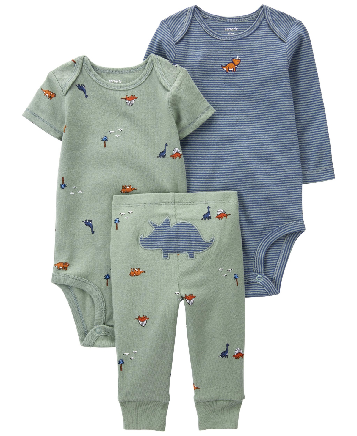 Shop Carter's Baby Boys 3-piece Bodysuits And Pants Set In Green Dinos