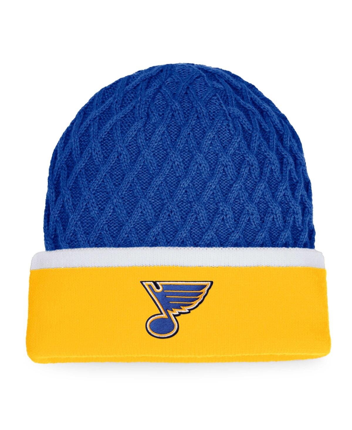 Fanatics Men's  Gold, Blue St. Louis Blues Iconic Striped Cuffed Knit Hat In Gold,blue