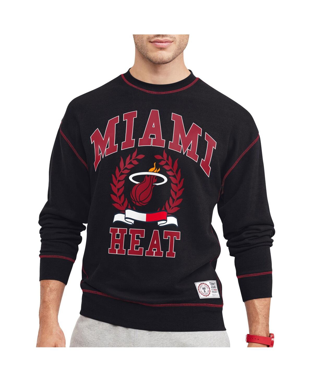 TOMMY JEANS MEN'S TOMMY JEANS BLACK MIAMI HEAT PETER FRENCH TERRY PULLOVER SWEATSHIRT