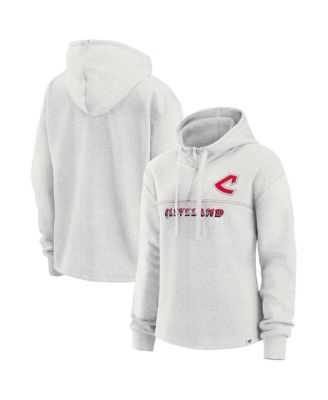 Women's Oatmeal Cleveland Indians Cooperstown Collection True Classics Legacy Quarter-Zip Hoodie