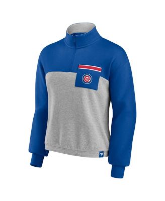 Women's Royal, Heather Gray Chicago Cubs Iconic Cinch Waist Quarter-Zip Top