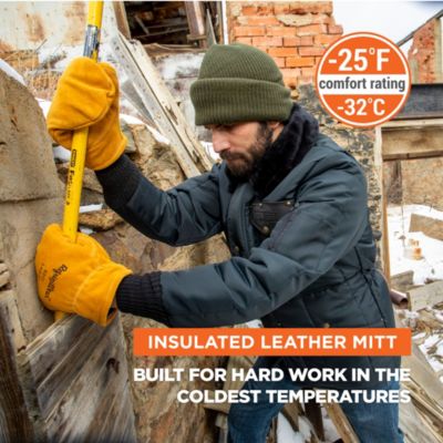 Men's Warm Fleece Lined Fiberfill Insulated Leather Mitten Gloves